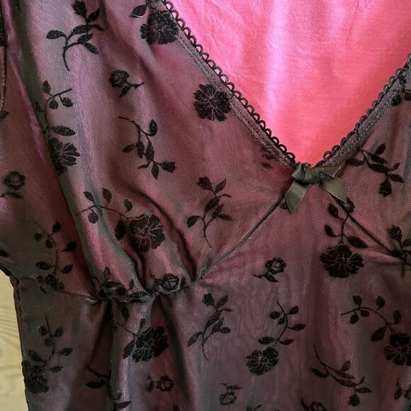 SHEIN ICON 90s Floral Print Bow Front Lettuce Trim Crop Mesh Tee Y2K XL - Picture 11 of 12